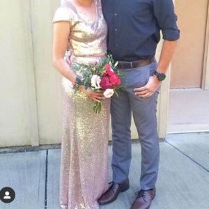 Gold Two Piece Sequin Bridesmaid Dress